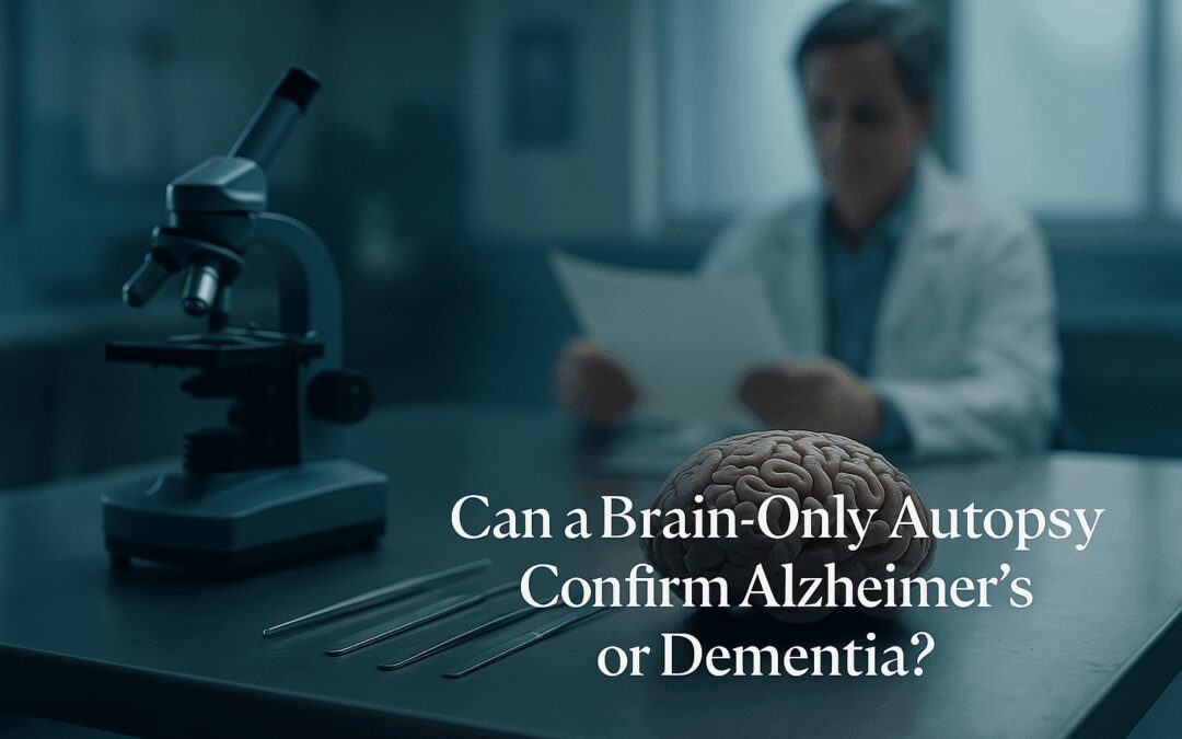 Brain-Only Autopsy Scene With Medical Tools And Microscope For Alzheimer’s And Dementia Diagnosis.
