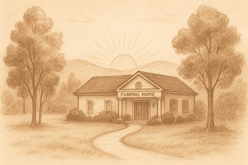 Peaceful Funeral Home Illustration For Private Autopsy Services In California.