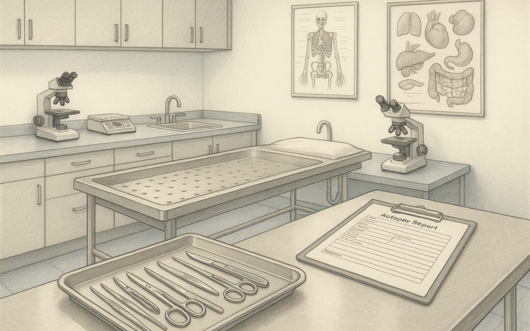 Professional Forensic Pathology Laboratory With Medical Equipment And Autopsy Instruments Used By Certified Forensic Pathologists For Private Autopsy Services And Death Investigation Procedures.