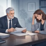 Attorney Reviewing Mesothelioma Wrongful Death Claim Documents With Grieving Family Member.