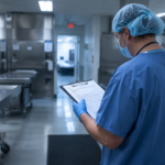 Forensic Pathologist In Scrubs Reviewing Autopsy Case Files In A Medical Examiner Office Amid The Forensic Pathologist Shortage.