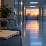 Medical Records Folder And Glasses On Hospital Waiting Chair Representing A Private Autopsy After Hospital Death.